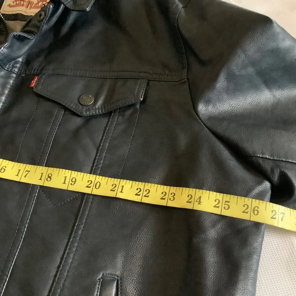 Levis Mens Faux Leather Trucker Jacket Black Full Zip XXL Extra Large Regular